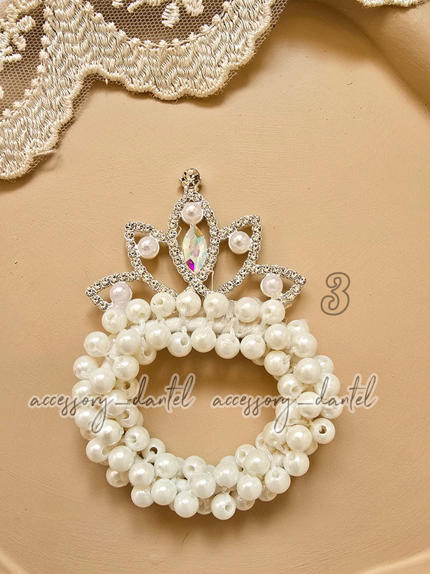 کشموی مجلسی دخترانه مدل مروارید دار طرح تاج دار