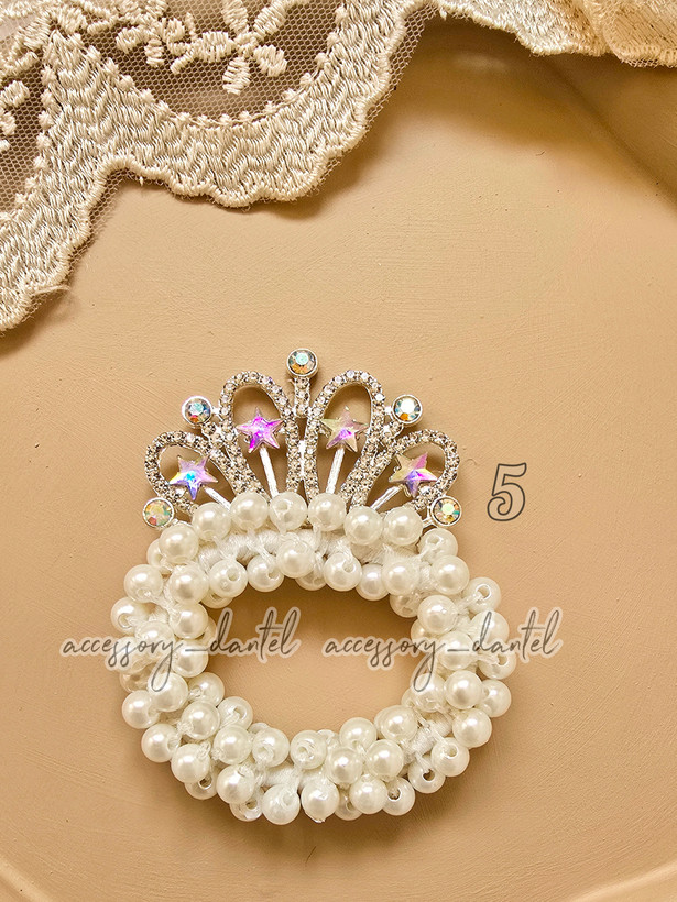 کش موی ترند دخترانه مدل مرواریدی طرح تاجدار ستاره ای