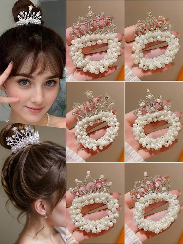 کش موی مجلسی شیک دخترانه طرح تاجدار مدل مروارید دار